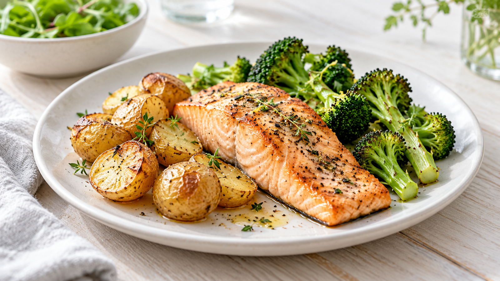 Ovnbagt laks med broccoli og kartofler
