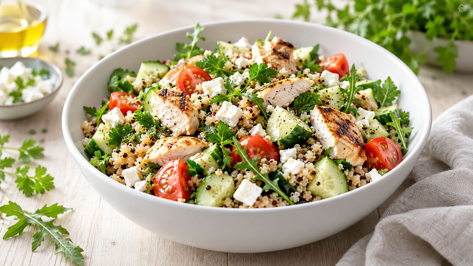 Kyllingesalat med quinoa og feta
