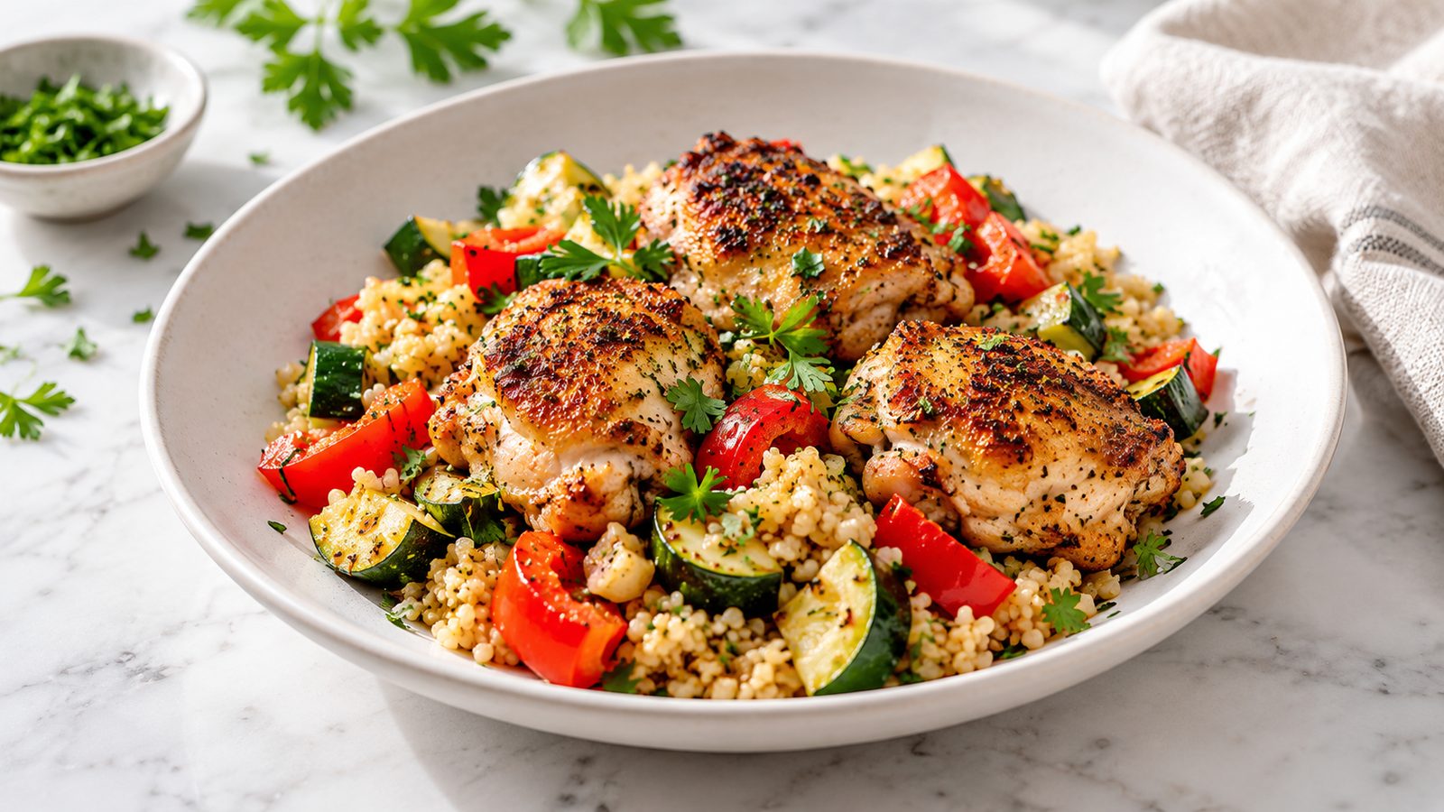 Kyllingelår med grøntsager i air fryer