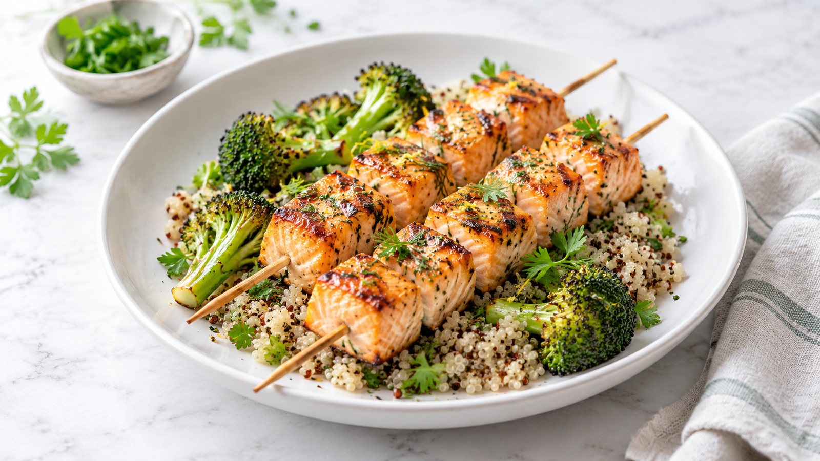 Laksespyd med broccoli og quinoa