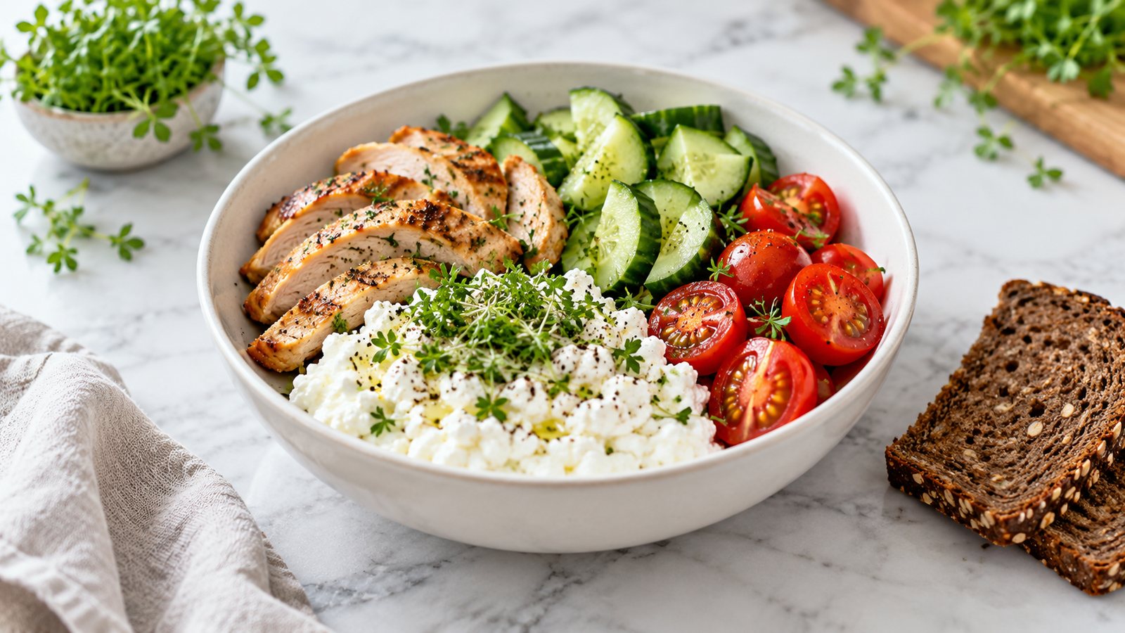 Hytteostbowl med kylling og agurk