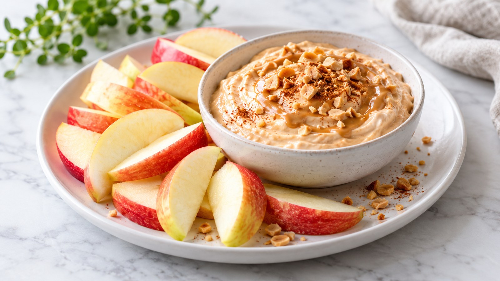 Peanutbutter-kvarkdip med æble